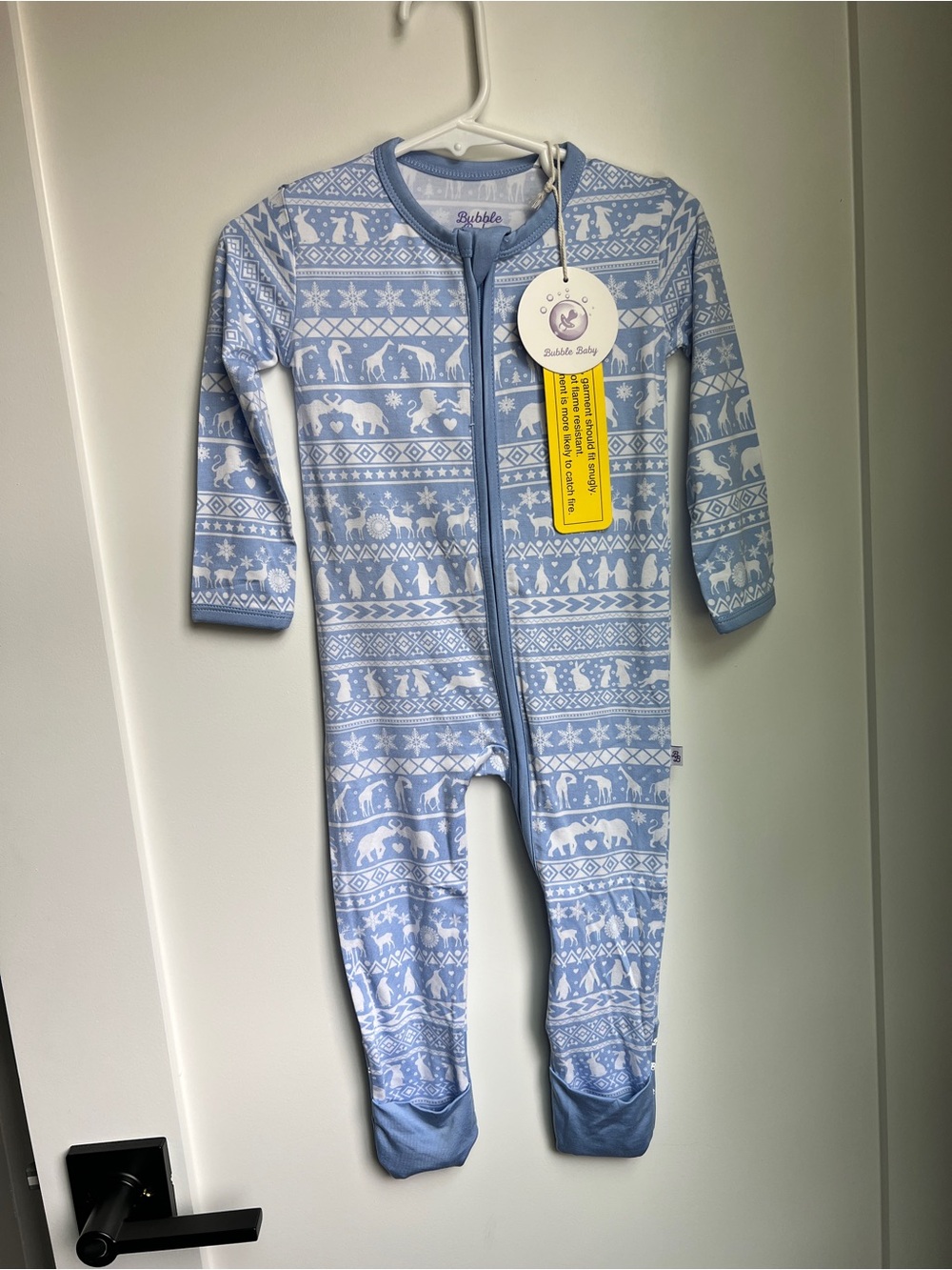 Bubble Baby Blue Winter Animal Bamboo Convertible Sleeper Pajamas 12-18M